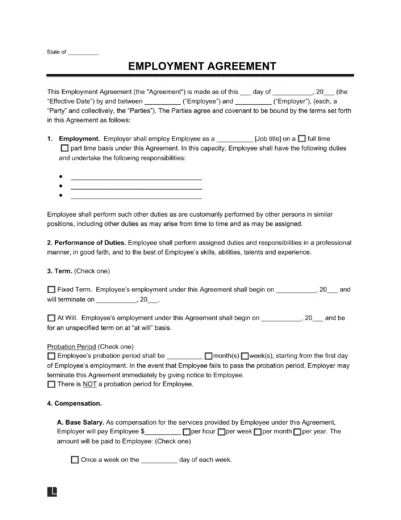 Sample of an employment contract agreement