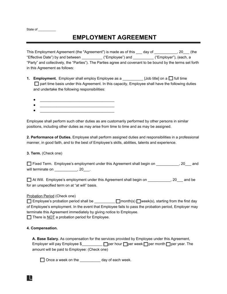 Free Employment Contract Templates PDF Word