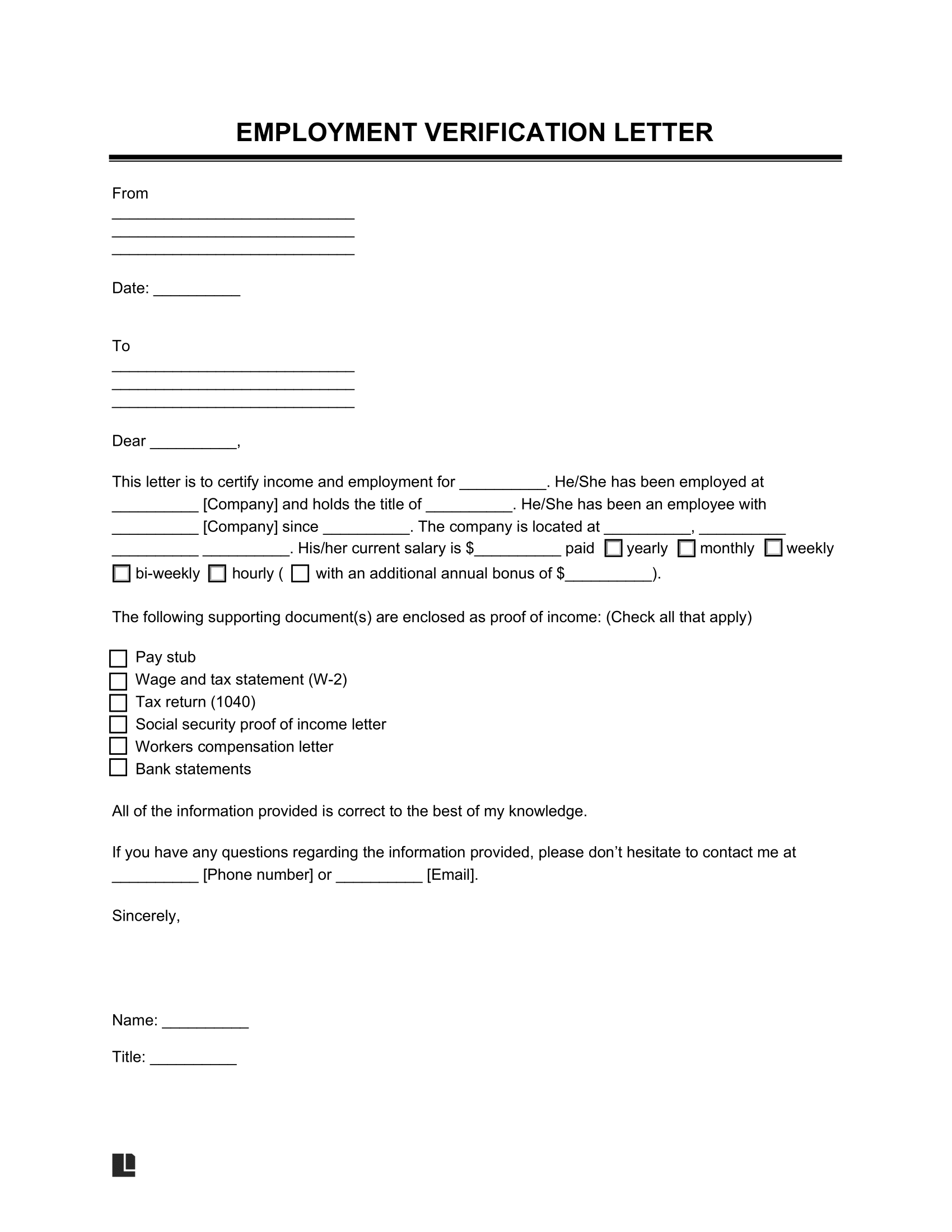 Employment Verification Letter Template