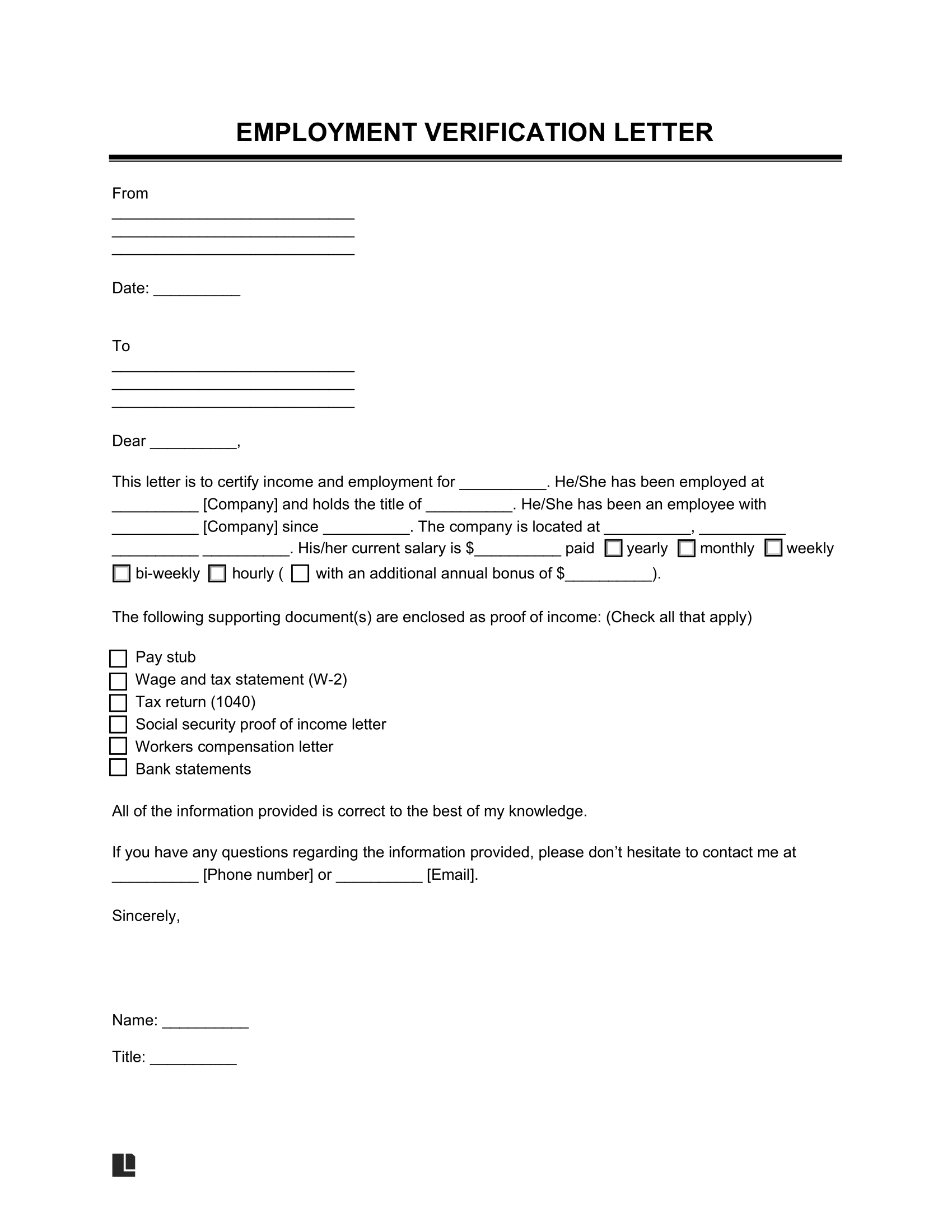 sample employment verification letter