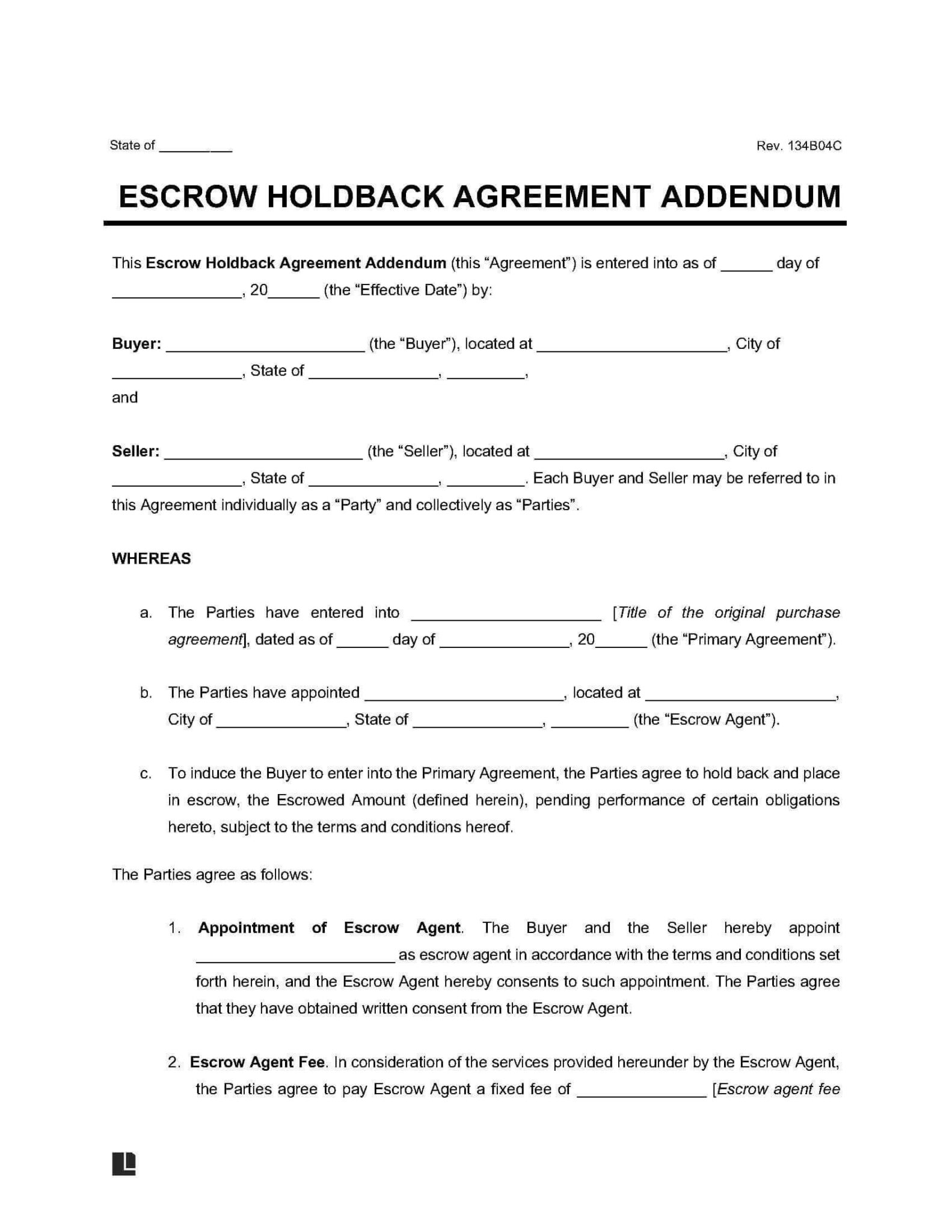 Escrow Holdback Agreement Addendum Legal Templates