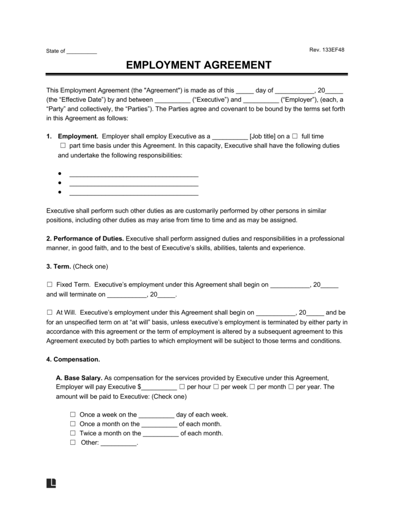 Free Executive Employment Agreement Template | PDF & Word