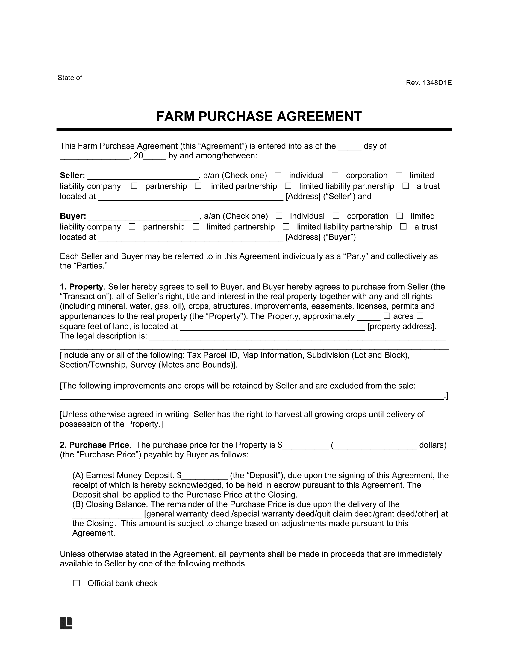 farm purchase agreement template