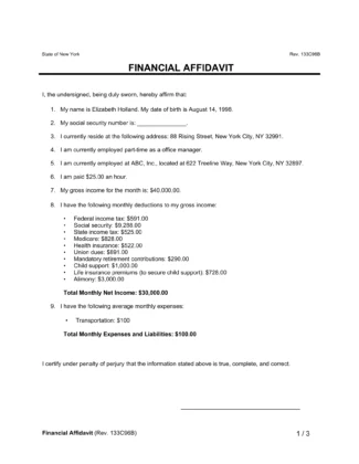 financial affidavit template