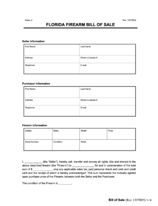 Florida Firearm Bill of Sale Form | PDF & Word | Legal Templates