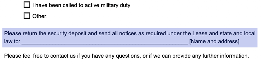 forwarding address section in <a href=