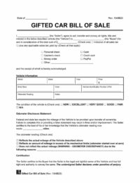 gifted car bill of sale template