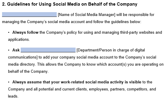 An example of social media guidelines in our template.