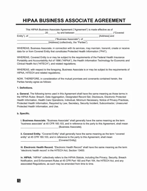 hipaa business associate agreement template