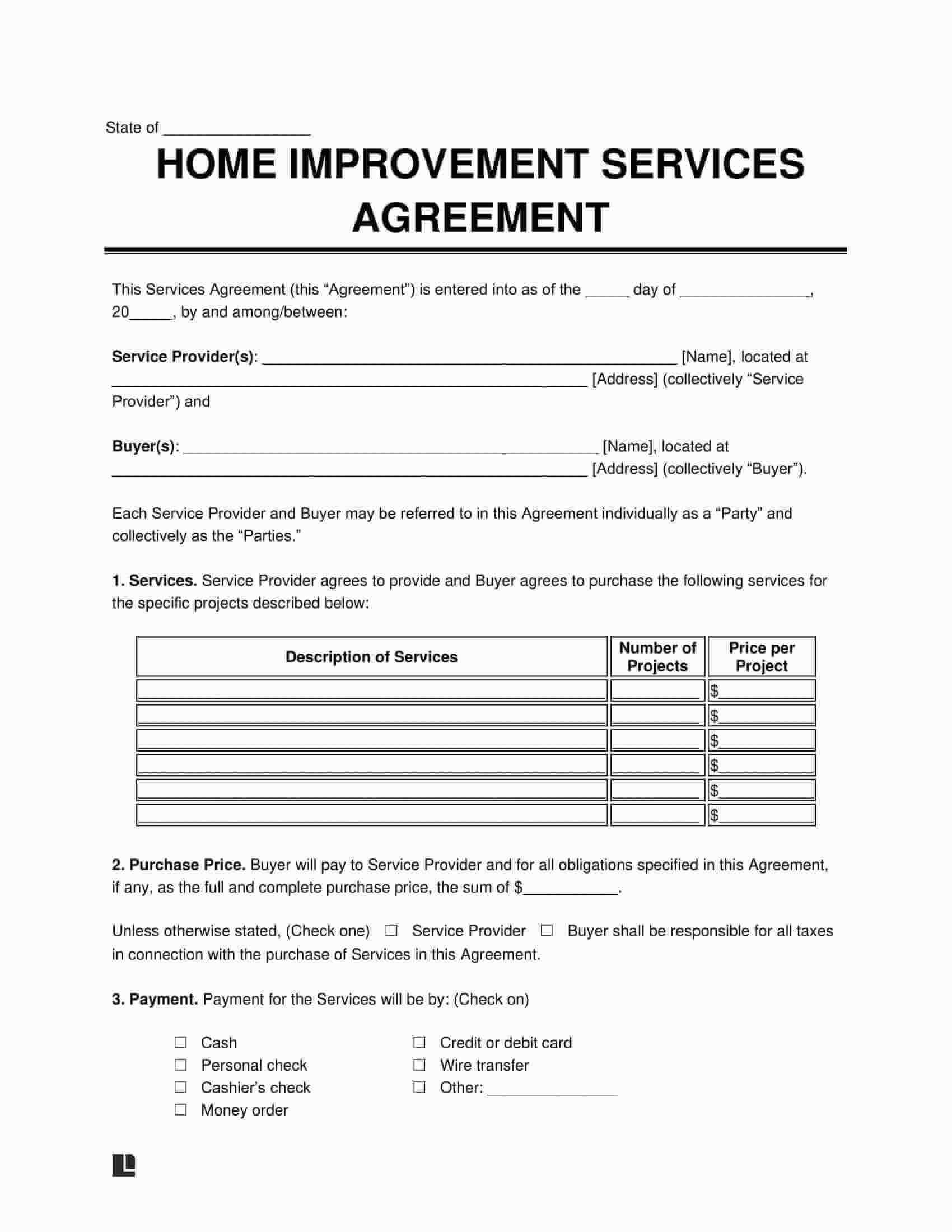home improvement service contract