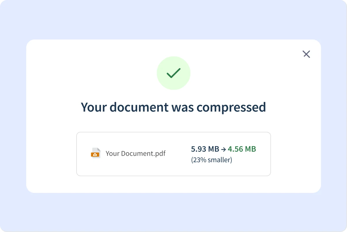 image of a screen showing users that their PDF was compressed after following the how to compress a PDF process