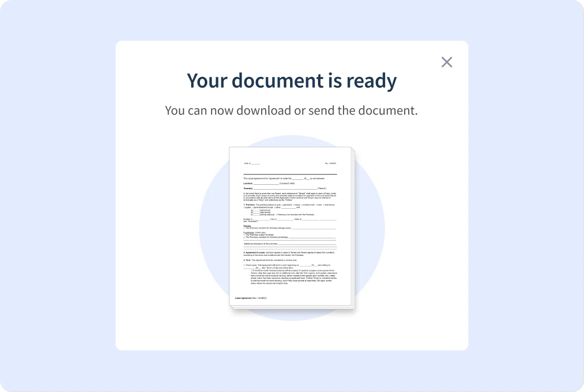 image of a screen showing users how to download or send the document as the final step in how to e-sign a document