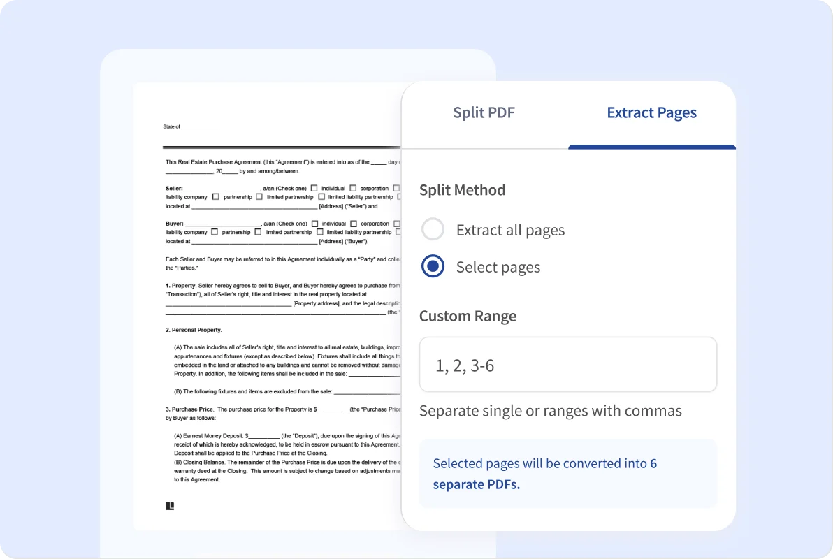 image of a screen showing users how to extract pdf pages