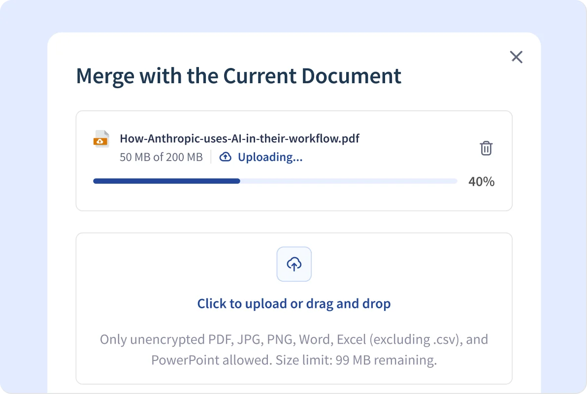 image of a screen showing users how to merge a pdf document