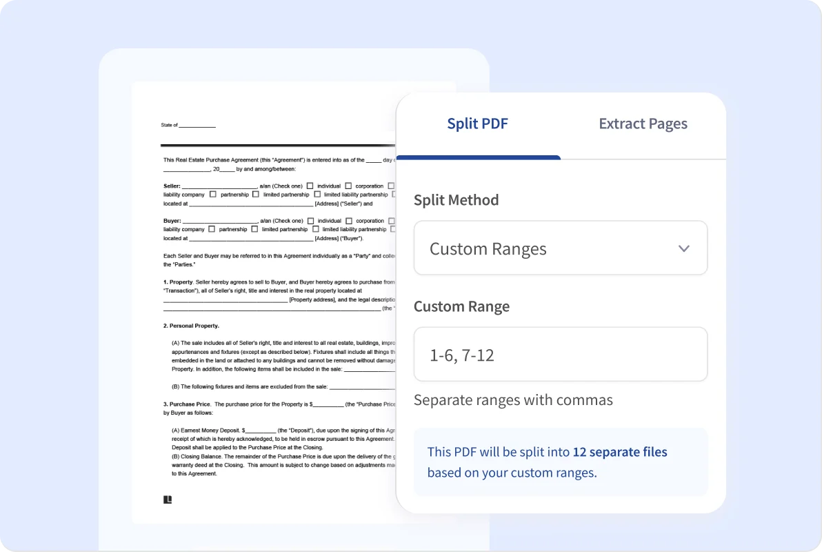 image of a screen showing users how to split a pdf
