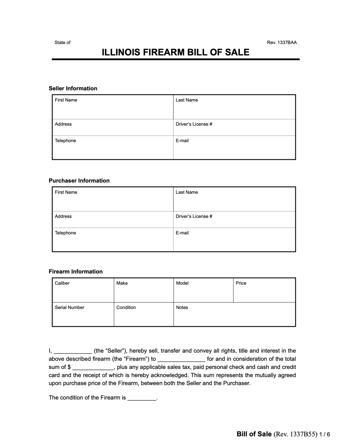 Free Illinois Firearm Bill of Sale Form | PDF & Word