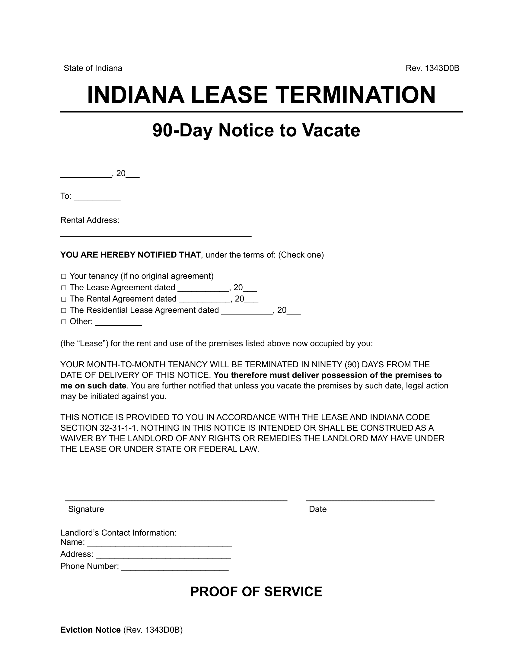 Indiana 90 Day Lease Termination