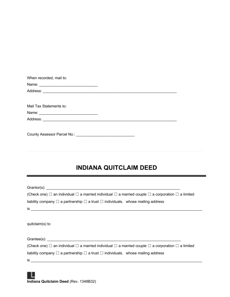 indiana quitclaim deed form template