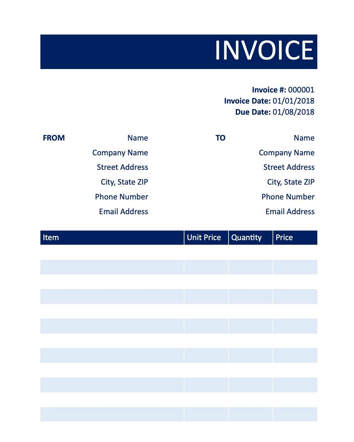 Free Printable Blank Invoice Templates