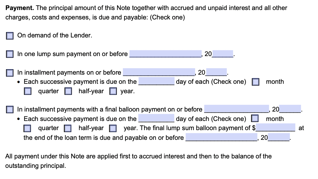 An example of where to include payment details in an IOU