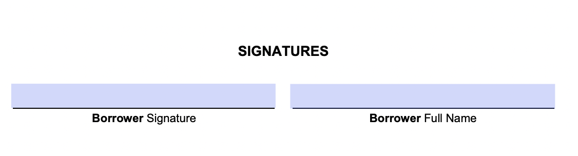 An example of where to include signatures in an IOU