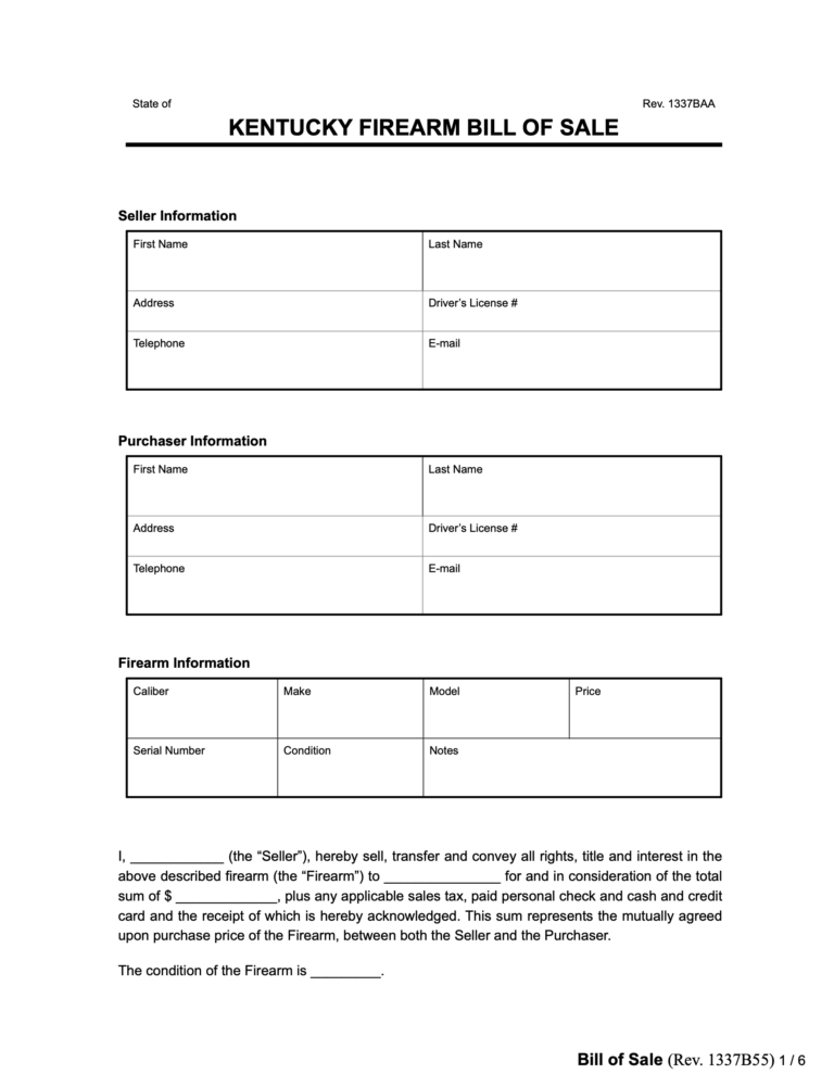 Free Kentucky Bill of Sale Forms PDF & Word Legal Templates
