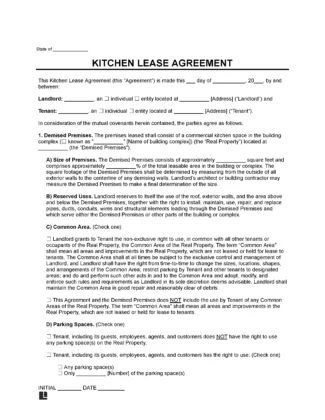 Kitchen Lease Agreement Template