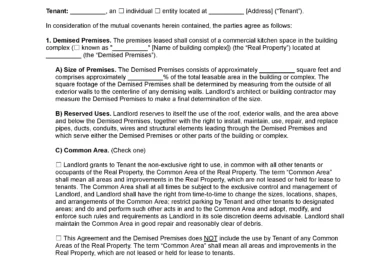 Kitchen Lease Agreement Template