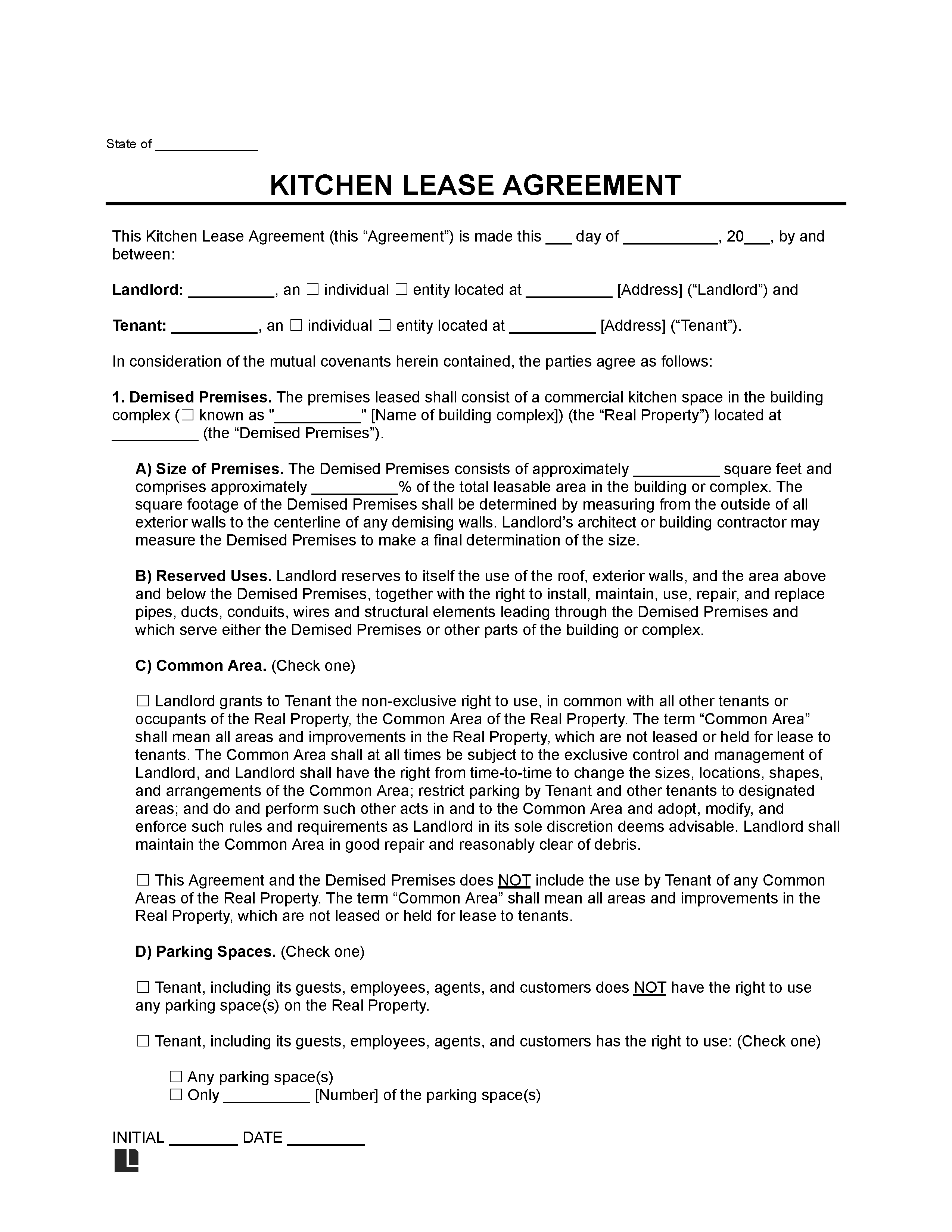 Kitchen Lease Agreement Template