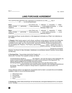 Free Land Purchase Agreement Form | PDF &amp; Word