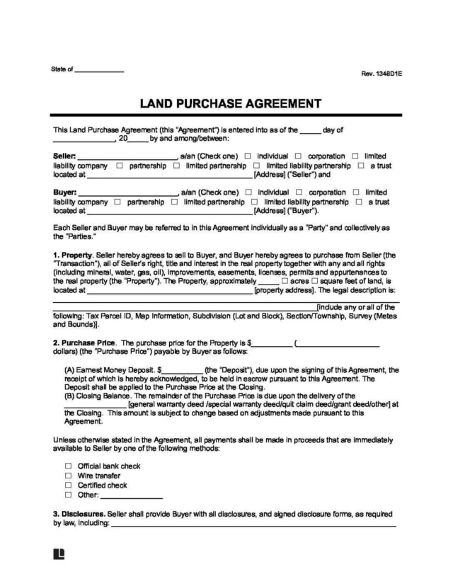 Land Purchase Agreement Form