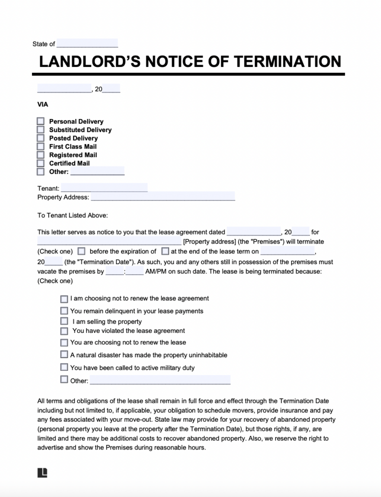 Free Lease Termination Letter 30 Day Notice Pdf And Word 2775