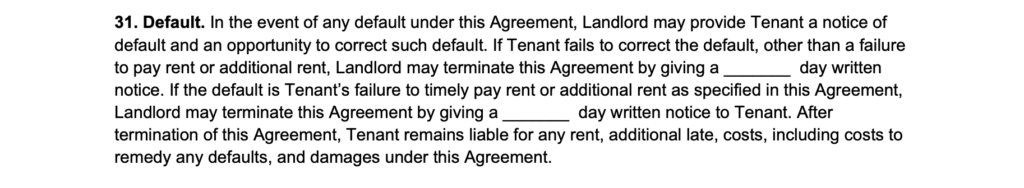 lease agreement landlord default