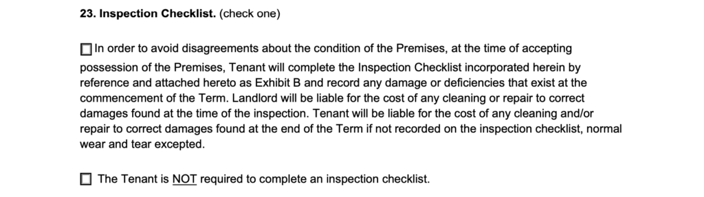 lease agreement landlord inspection checklist