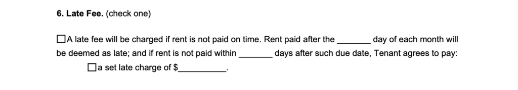lease agreement landlord late fee