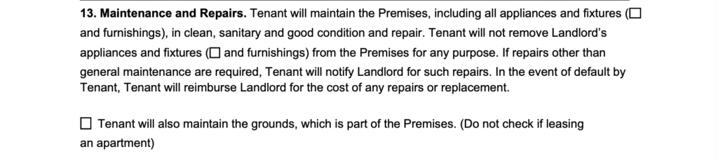 lease agreement landlord maintenance