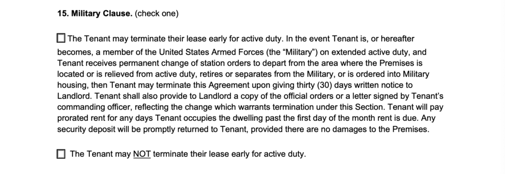 lease agreement landlord military