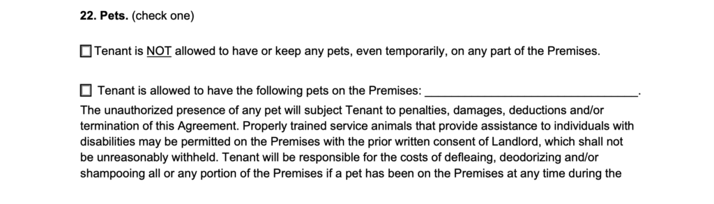 lease agreement landlord pets