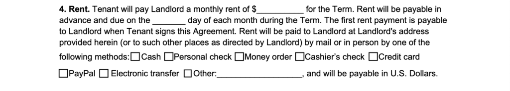 lease agreement landlord rent