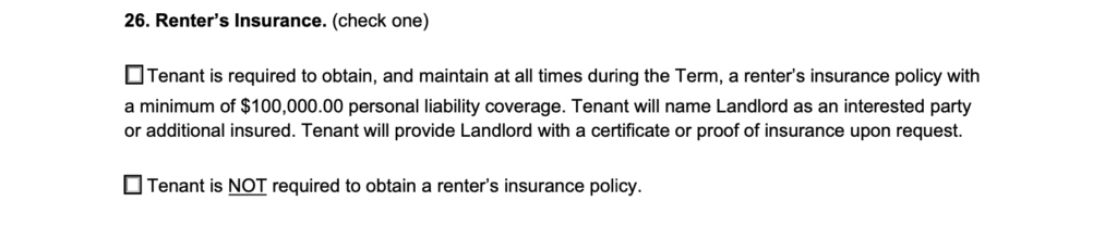 lease agreement landlord renters insurance