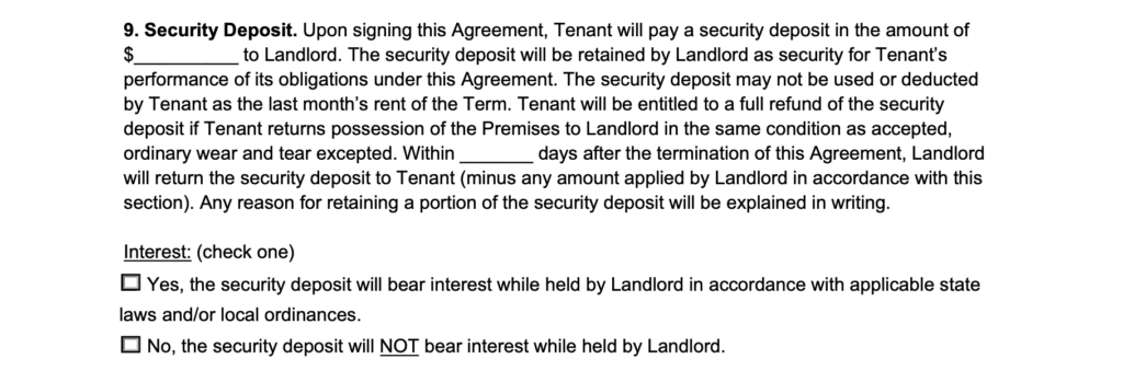lease agreement landlord security deposit