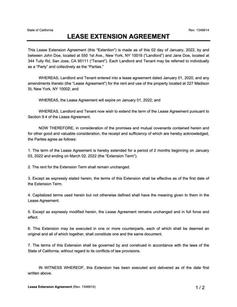 lease extension agreement sample