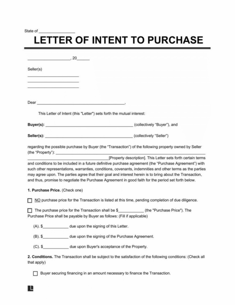 letter of intent to purchase template