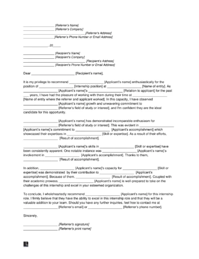Letter of Recommendation for Internship