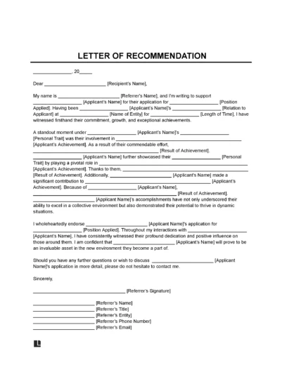 Generic Letter of Recommendation Template