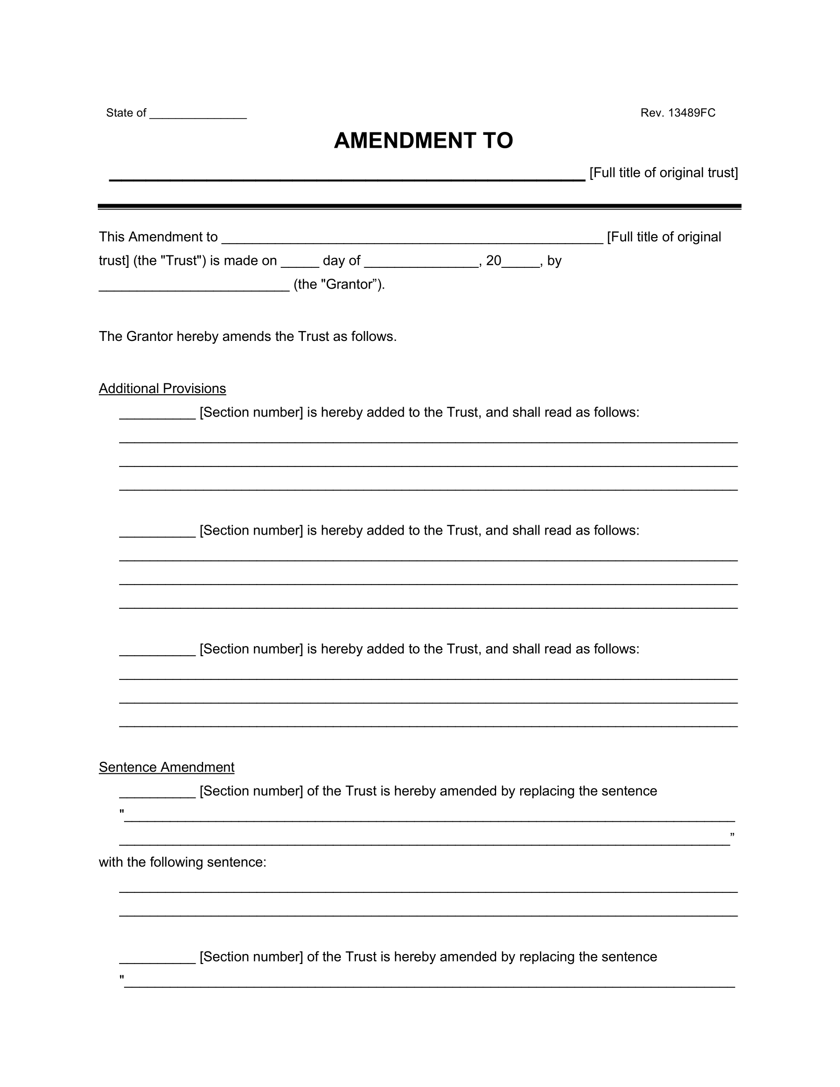 Living Trust Amendment Template   Living Trust Amendment Form 