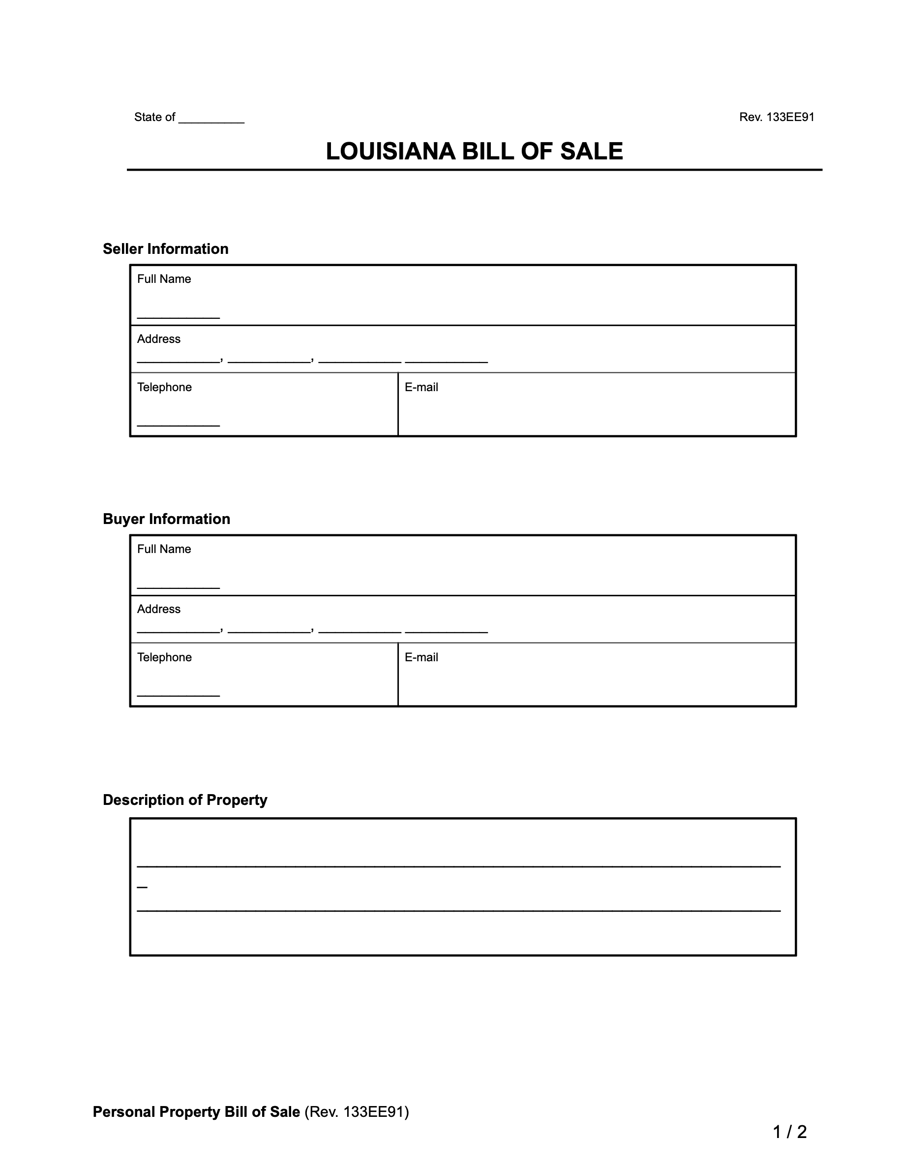 Louisiana bill of sale form