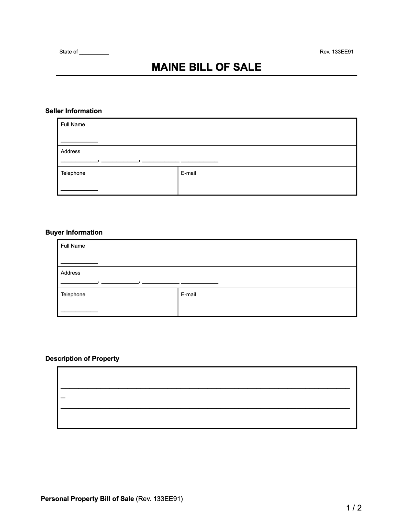 Free Maine Bill Of Sale Forms - PDF & Word | Legal Templates