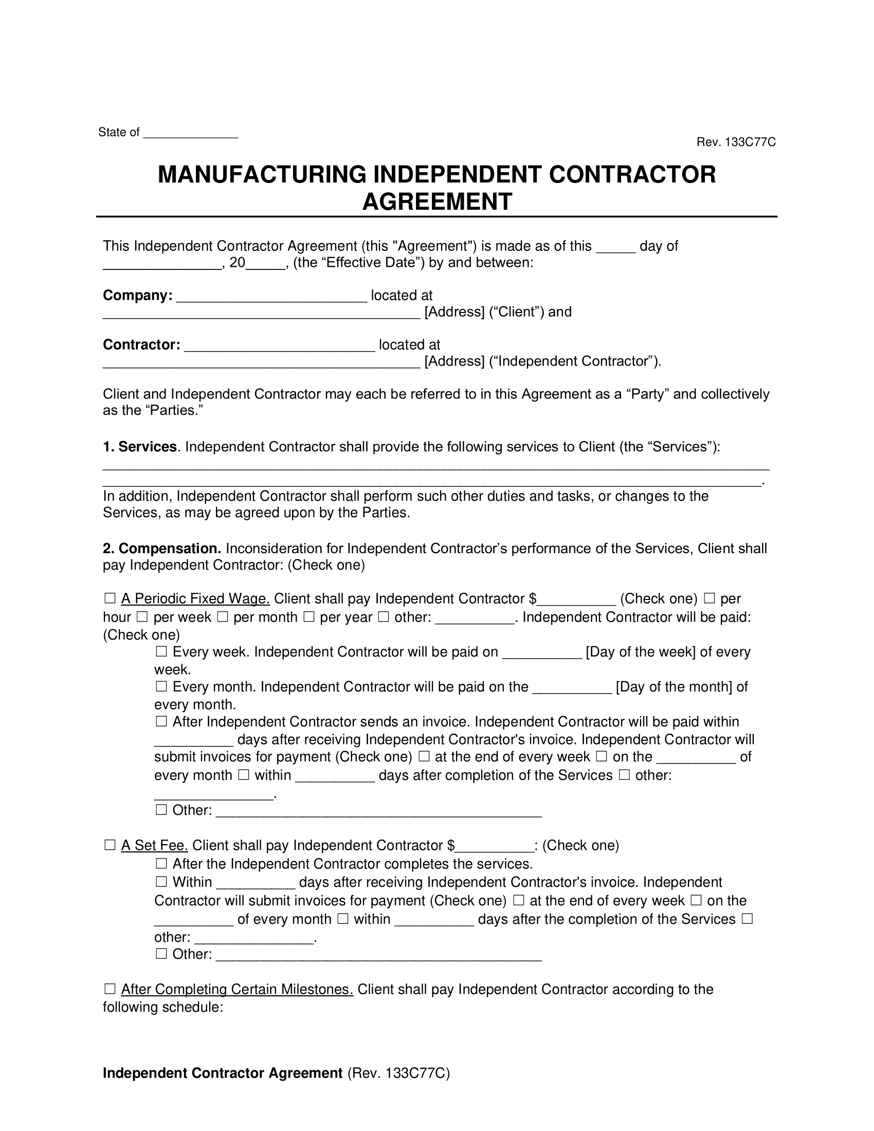 manufacturing contract template