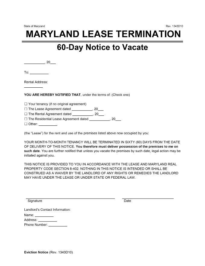 Free Maryland Eviction Notice Forms PDF & Word Downloads